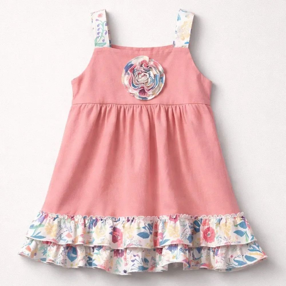 Marie Nicole Rose Pink knit dress with ruffle hem and floral accents  xxxL(7)